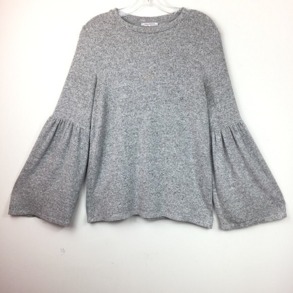 Zara Trafaluc Gray Marled Bell Sleeve Top size small